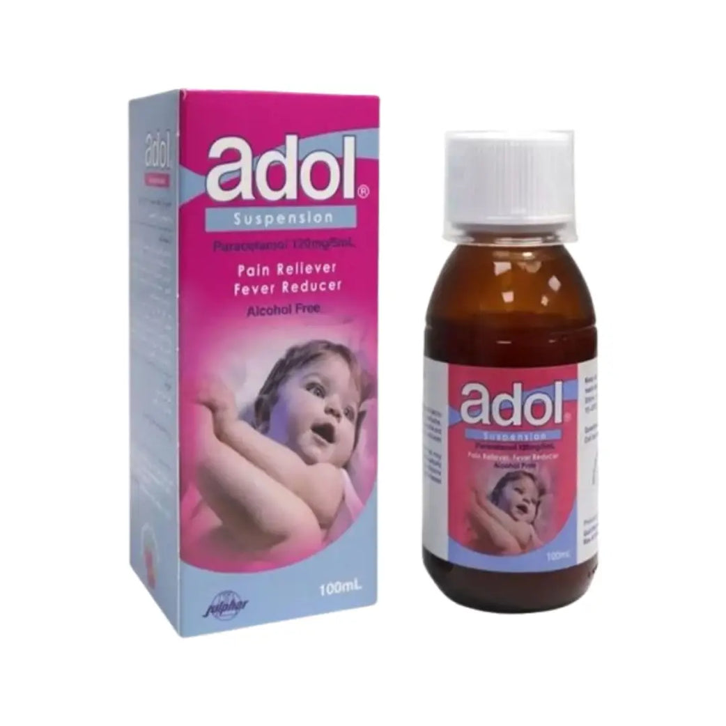 Adol Paracetamol 120mg/5ml Suspension 100ml for fever and mild pain relief