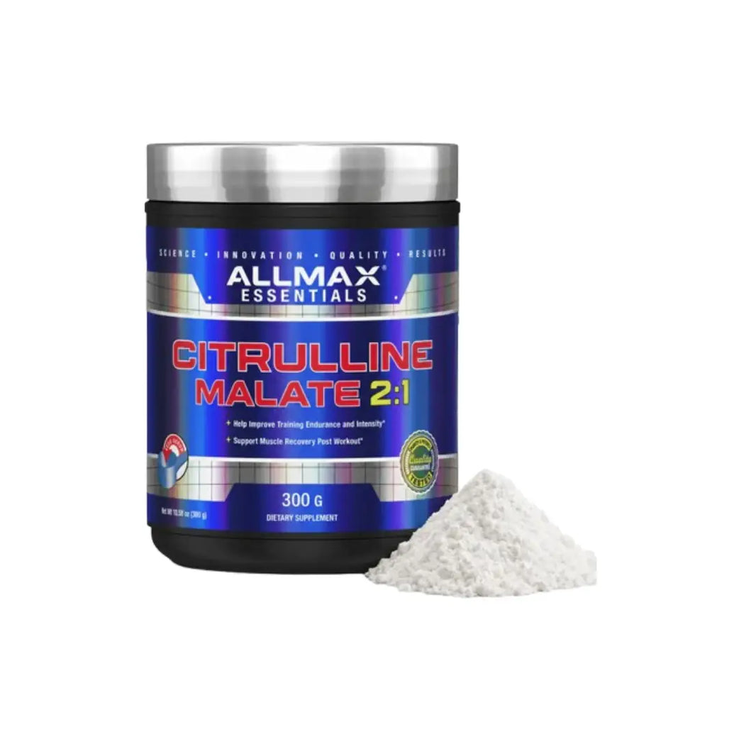 Allmax Citrulline Malate 2:1 Powder 300g unflavoured dietary supplement with 150 servings for pre-workout nutrition.