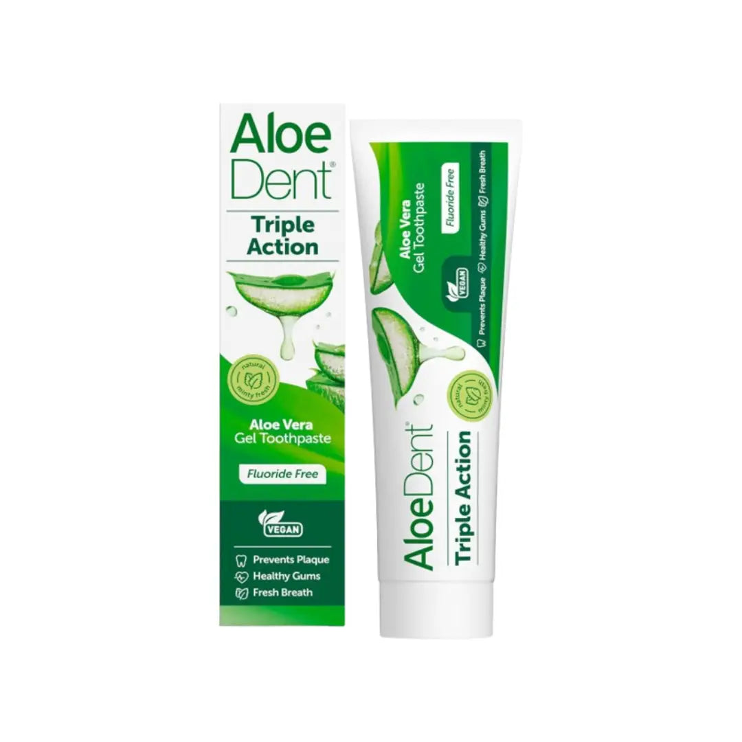 Aloedent Triple Action Spearmint Toothpaste 100ml tube with natural Aloe Vera and spearmint flavor