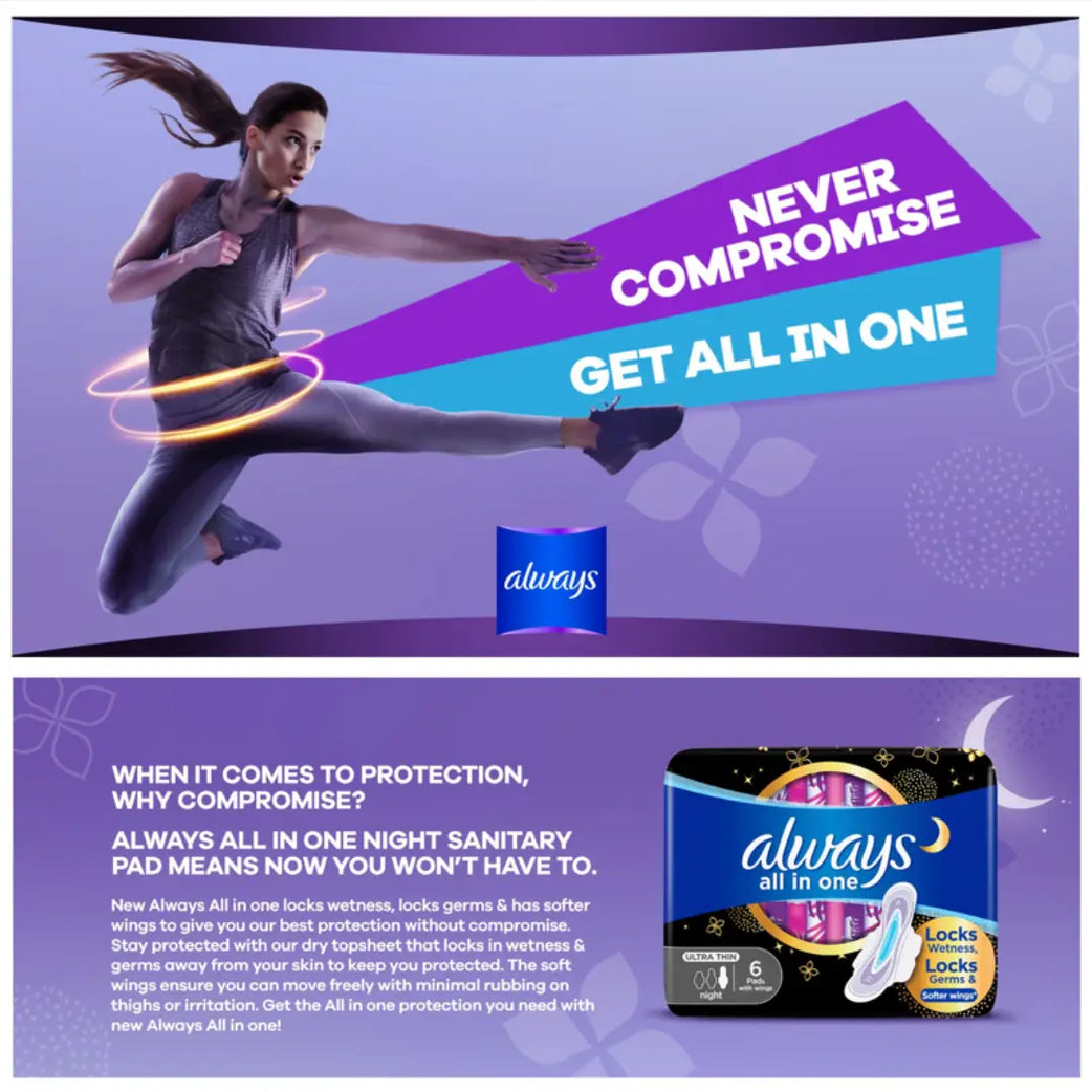 Always All In One Ultra Thin With Wings Night Pad 6S sanitary pads