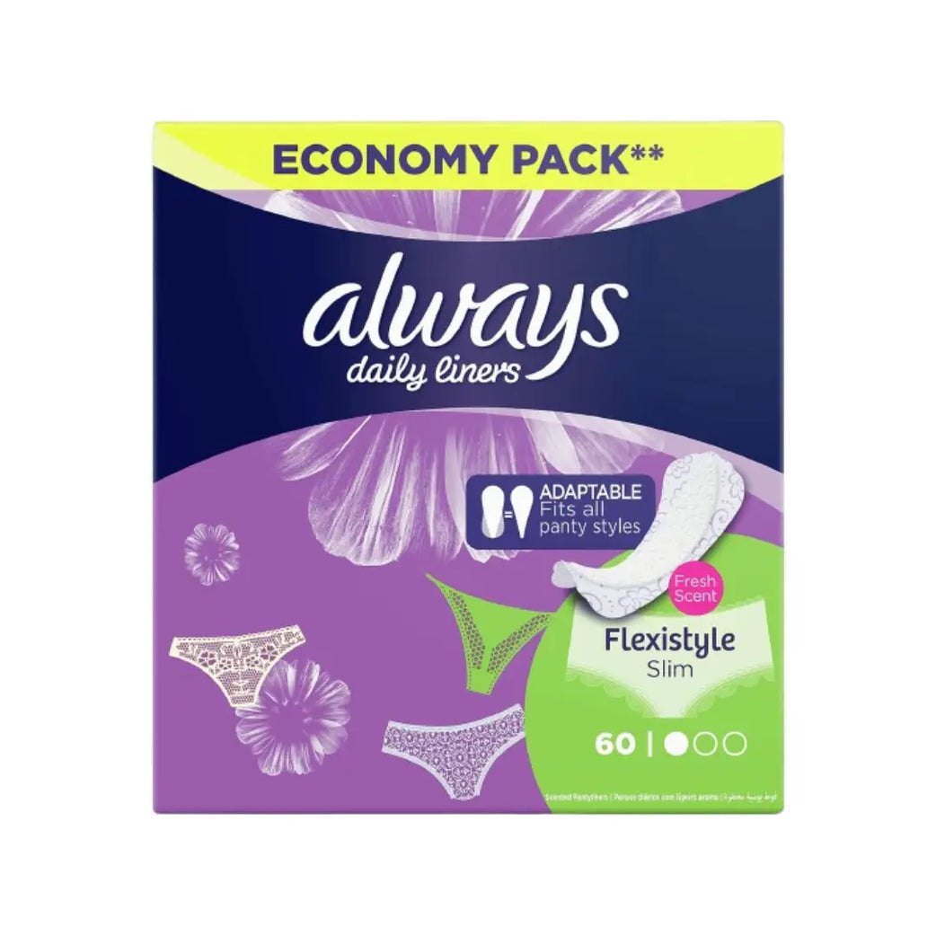 Always Daily Liners Flexistyle Slim Fresh Scent 60s | Flexible Panty Liners for Everyday Freshness