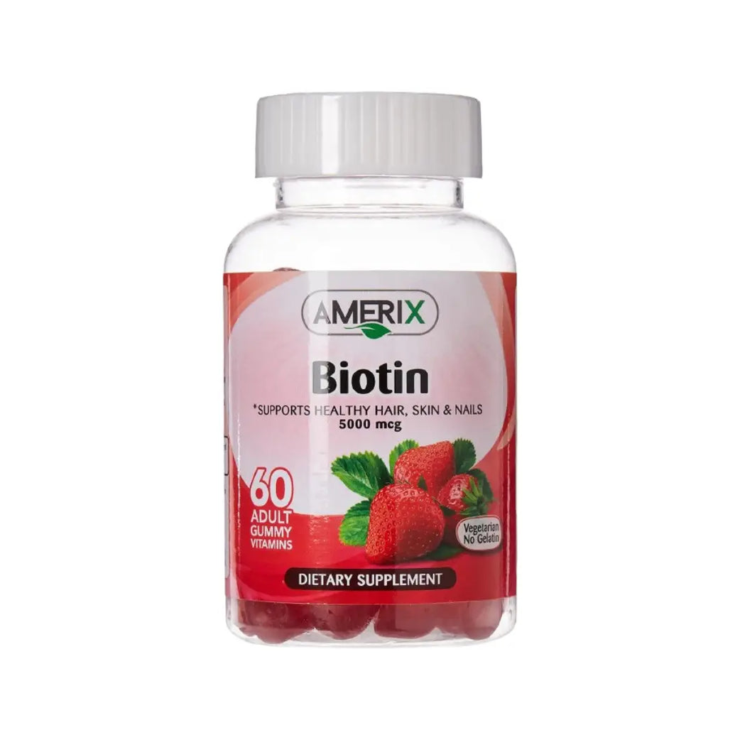 Amerix Biotin Strawberry Gummies 60s Hair Skin and Nail Support Supplement