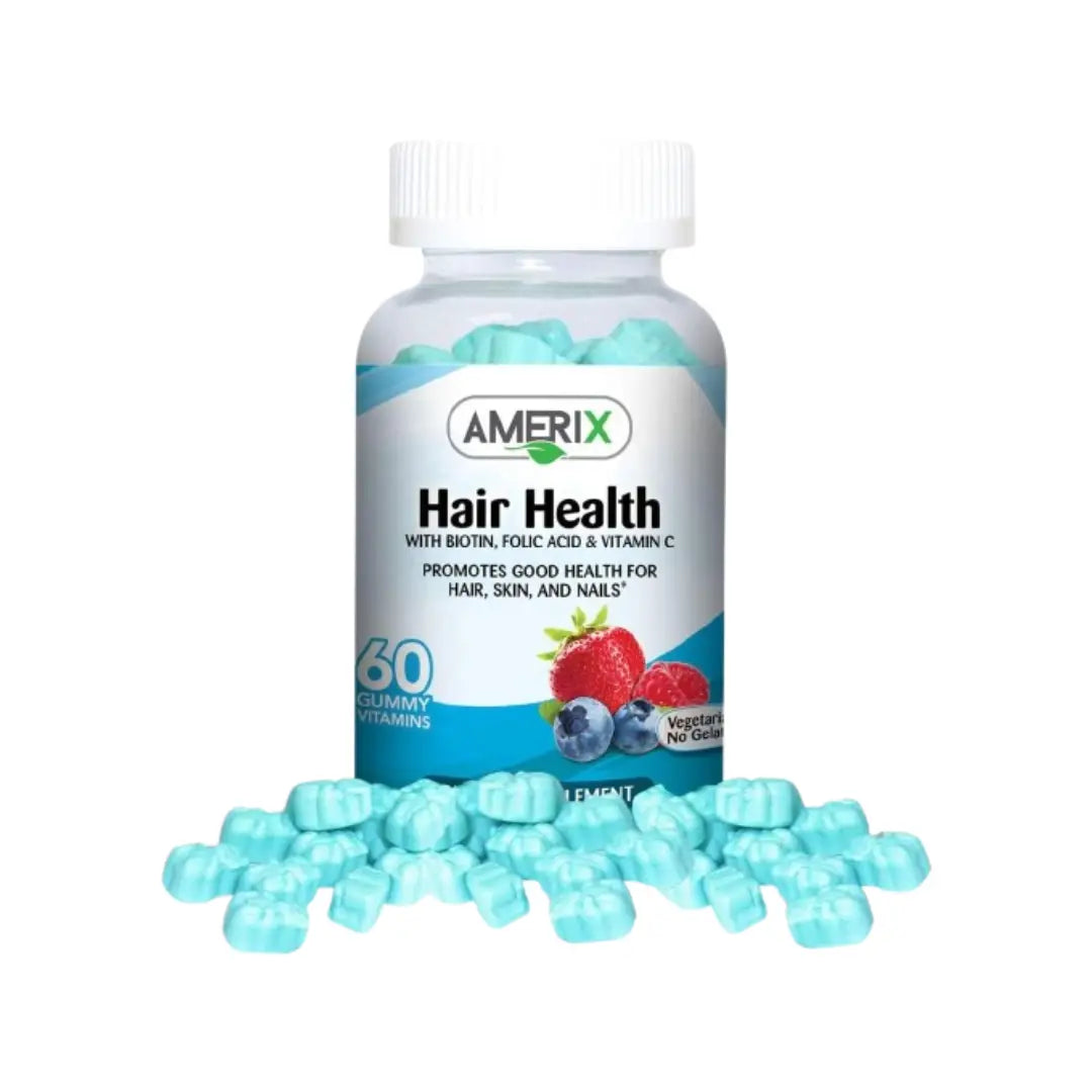 Amerix Hair Health Wild Berry Gummies 60 Count – Biotin, Folic Acid & Vitamin C Supplement for Daily Nutritional Support