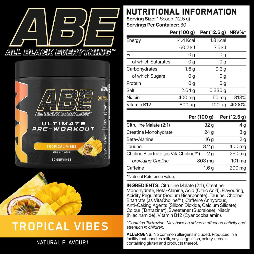 Applied Nutrition ABE Ultimate Pre Workout Tropical Vibes Flavour 375g Serv 30