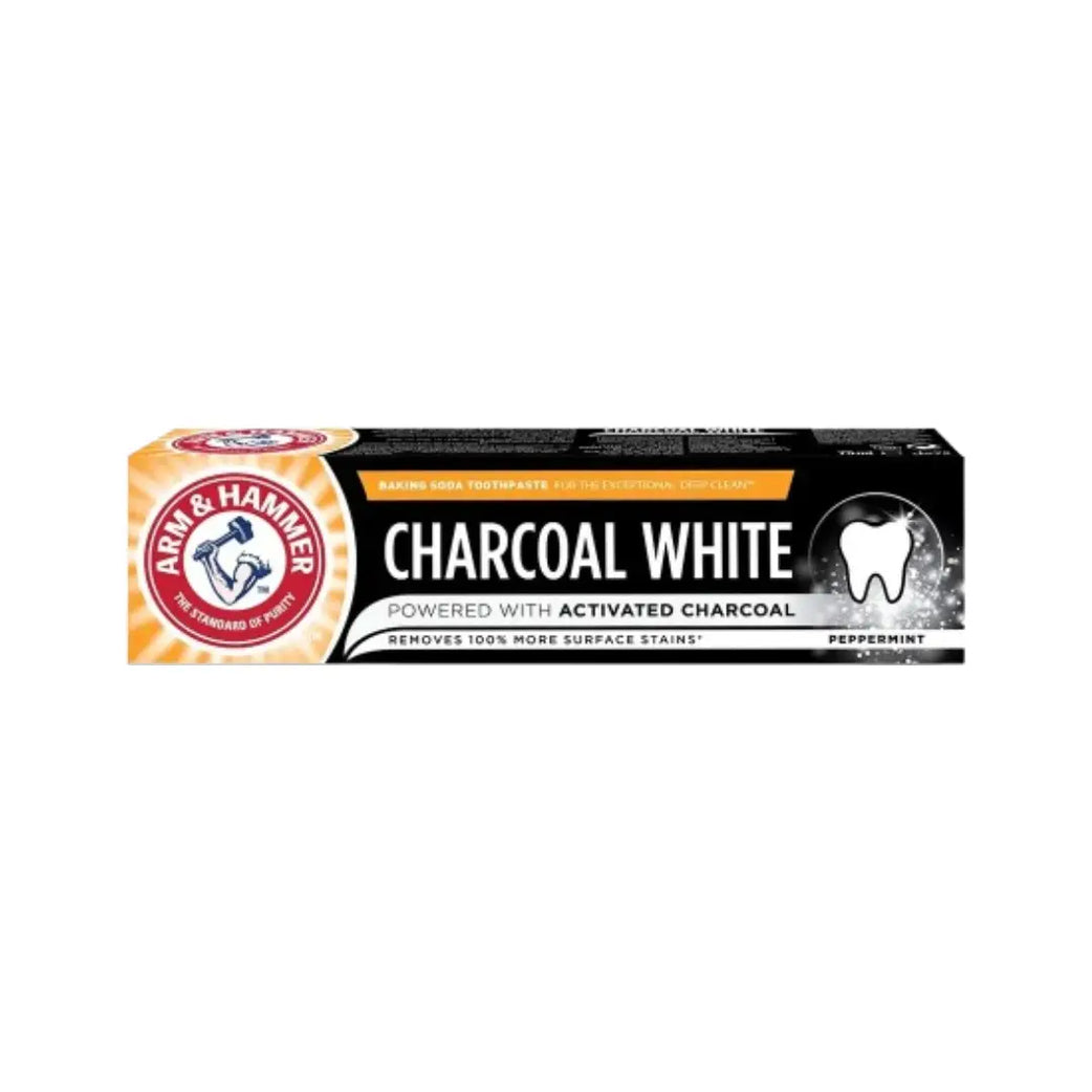 Arm & Hammer Charcoal White Peppermint Toothpaste 75ml Whitening Fluoride Toothpaste with Charcoal and Baking Soda