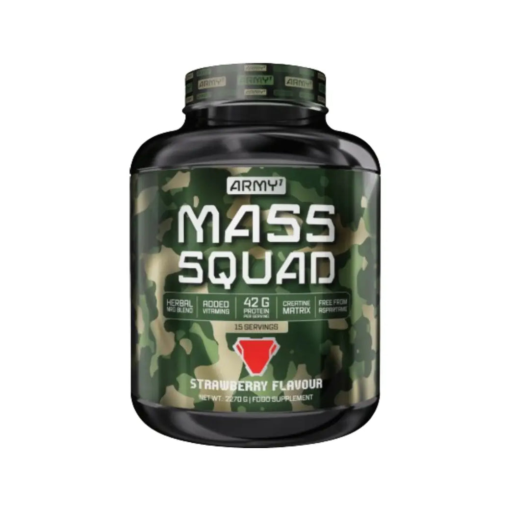 Army 1 Mass Squad Weight Gainer 2270g Strawberry Flavour - 15 Servings Nutrition Supplement