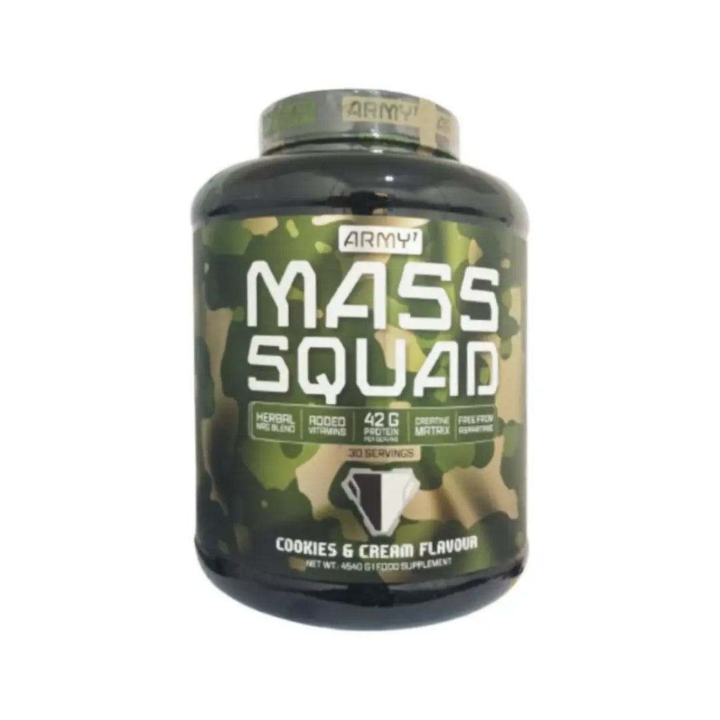 Army 1 Mass Squad Weight Gainer 4540g Cookies & Cream Flavour - 30 Servings Nutrition Supplement