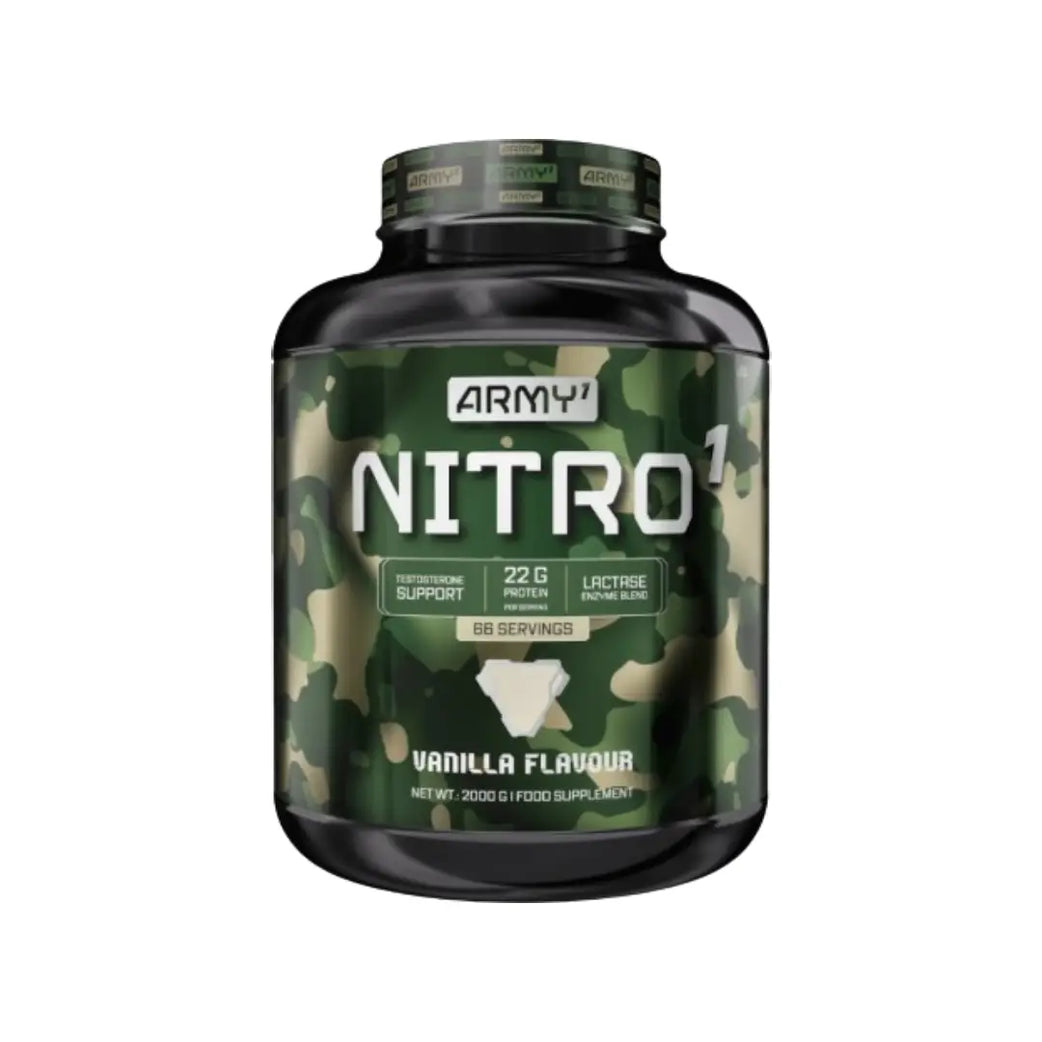 Army 1 Nitro Whey Protein Powder 2000g Vanilla Flavour 66 Servings - High-Quality Protein Supplement for Active Lifestyles