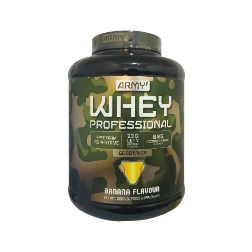 Army 1 Whey Professional Protein Powder 2000g Banana Flavour - 66 Servings Whey Protein Supplement