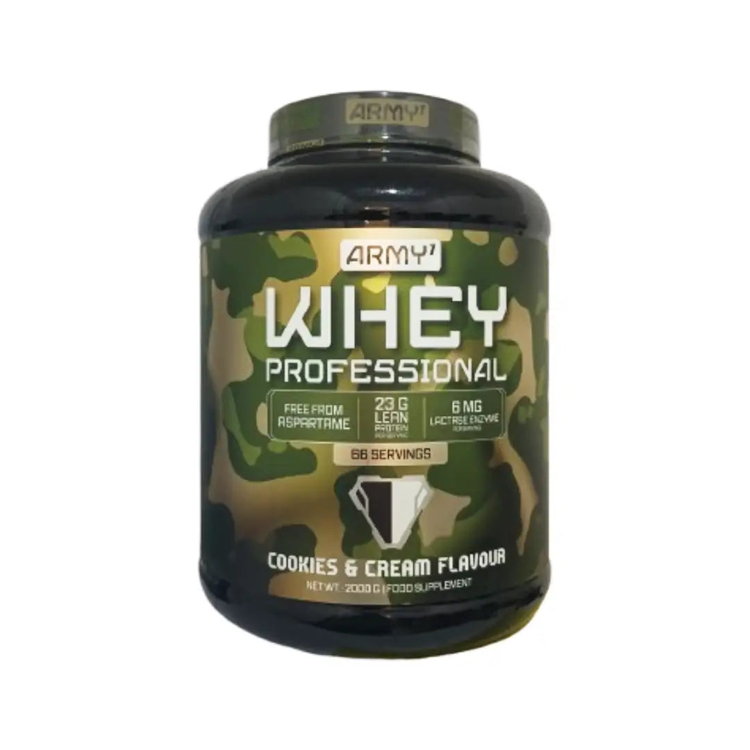 Army 1 Whey Professional Protein Powder 2000g Cookies & Cream Flavour - 66 Servings Whey Protein Supplement