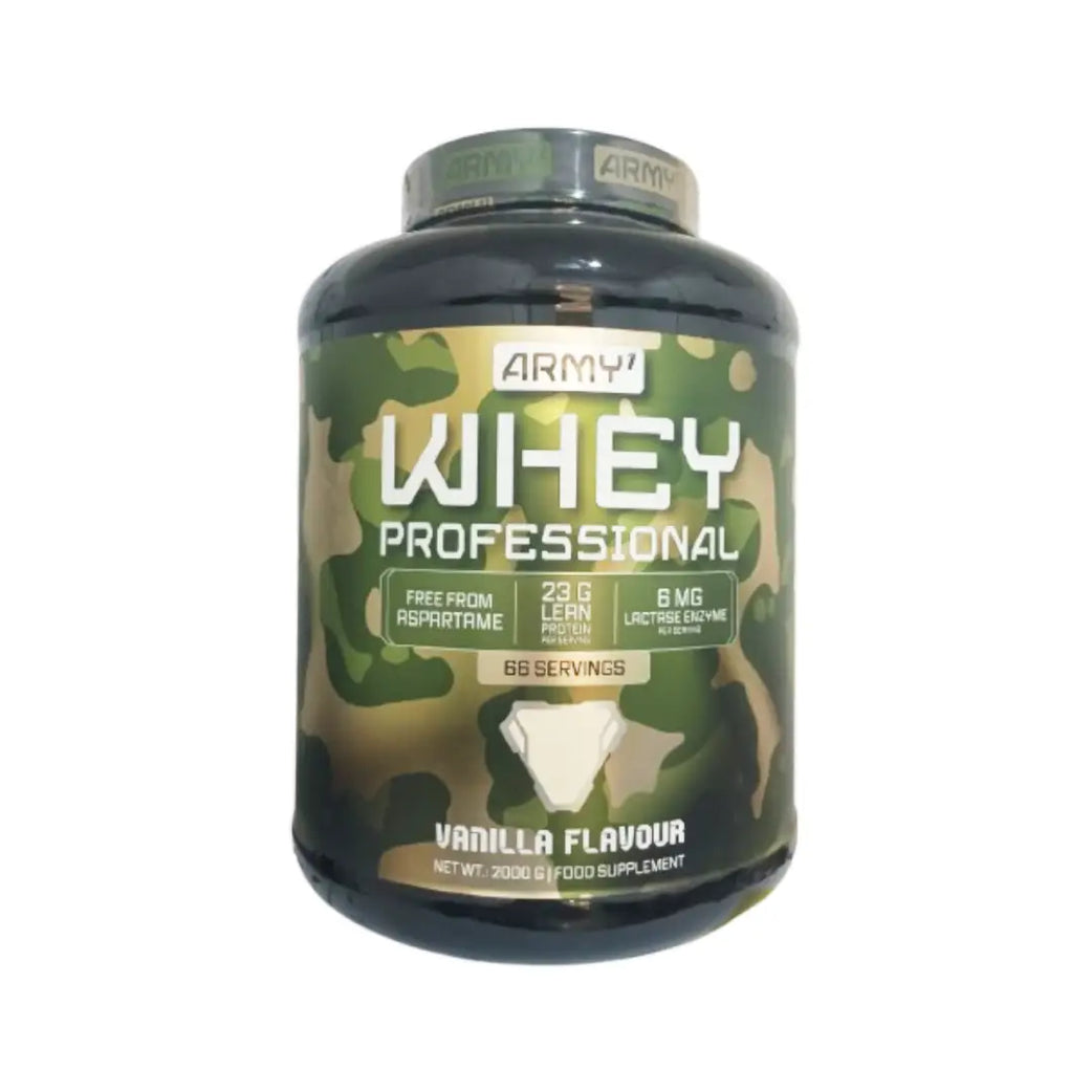 Army Whey Professional Protein Powder 2000g Vanilla Flavour  66 Servings Whey Protein Supplement
