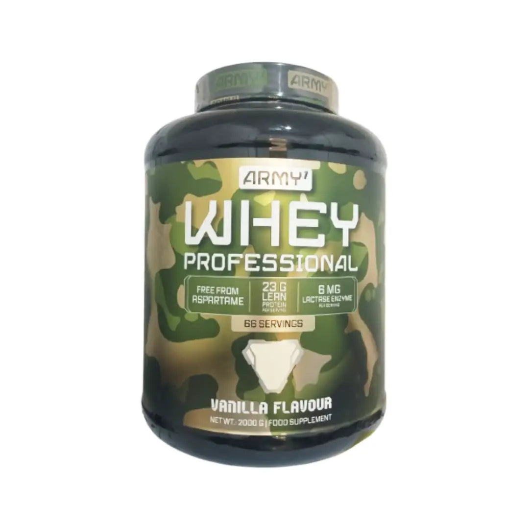 Army Whey Professional Protein Powder 2000g Vanilla Flavour  66 Servings Whey Protein Supplement