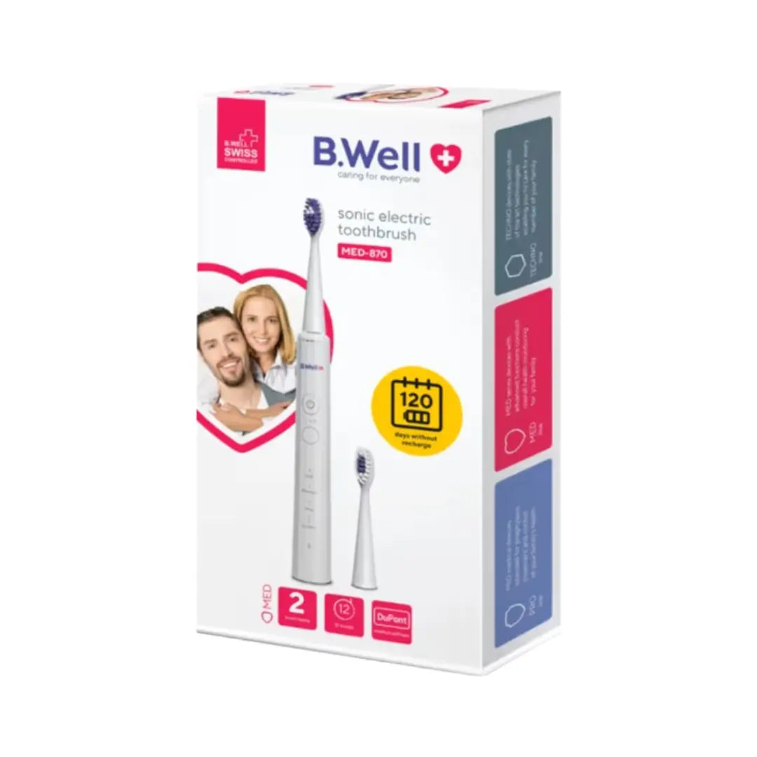 B.Well Sonic Electric Toothbrush MED-870 White – Rechargeable Sonic Toothbrush with 4 Modes & 3 Intensity Levels
