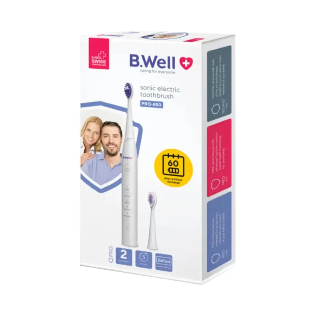 B.Well Sonic Electric Toothbrush PRO-850 White – Rechargeable Toothbrush with 5 Brushing Modes