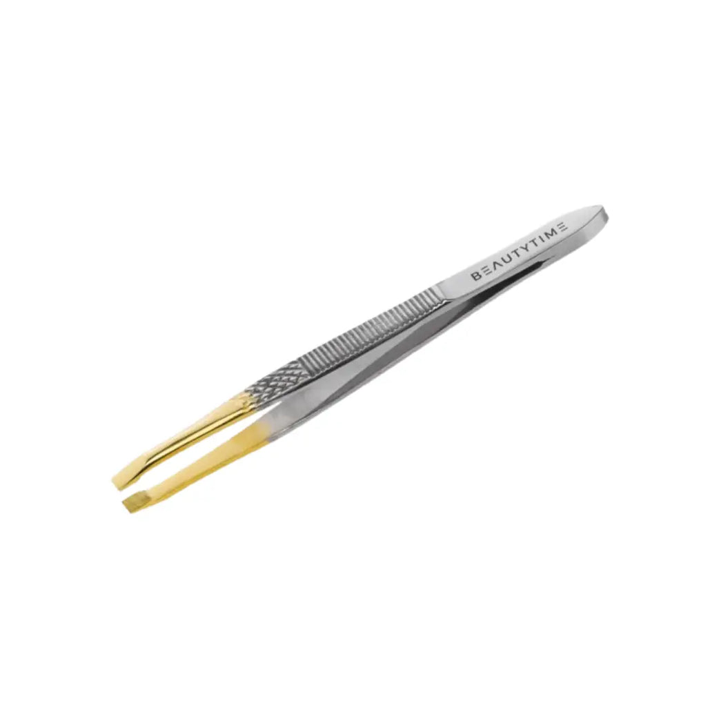 Beautytime Flat Tweezers Gold Tipped BT125 stainless steel tweezers