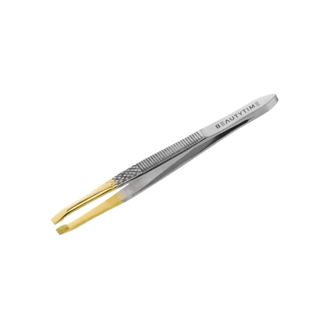 Beautytime Flat Tweezers Gold Tipped BT125 stainless steel tweezers
