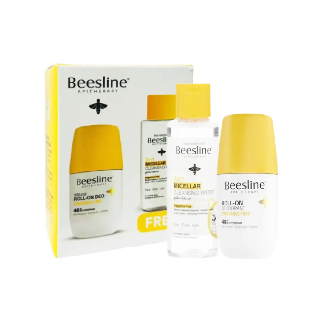 Beesline Natural Fragrance Free Deo Roll On 50ml and Micellar Cleansing Water 100ml Promo Pack Gentle Daily Care Set