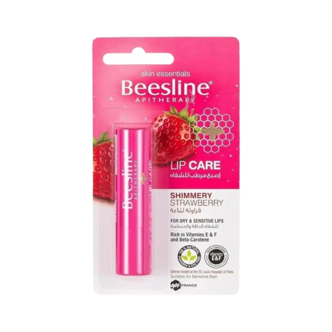 Beesline Shimmery Strawberry Lip Care 4g – Hydrating & Nourishing Lip Balm with Vitamins E & F