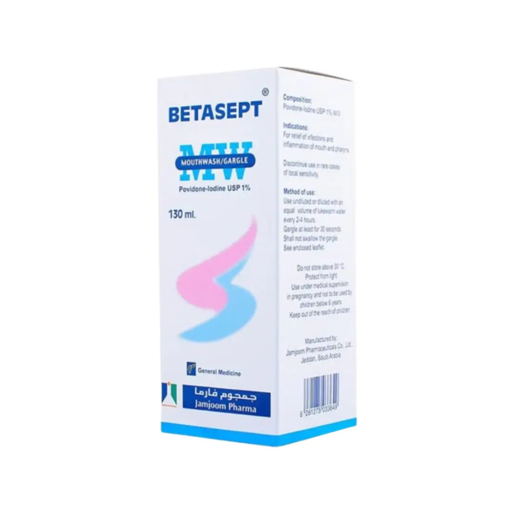 Betasept 1% Mouthwash & Gargle 130ml | Povidone-Iodine Antiseptic Oral Rinse | Broad Spectrum Germ Protection
