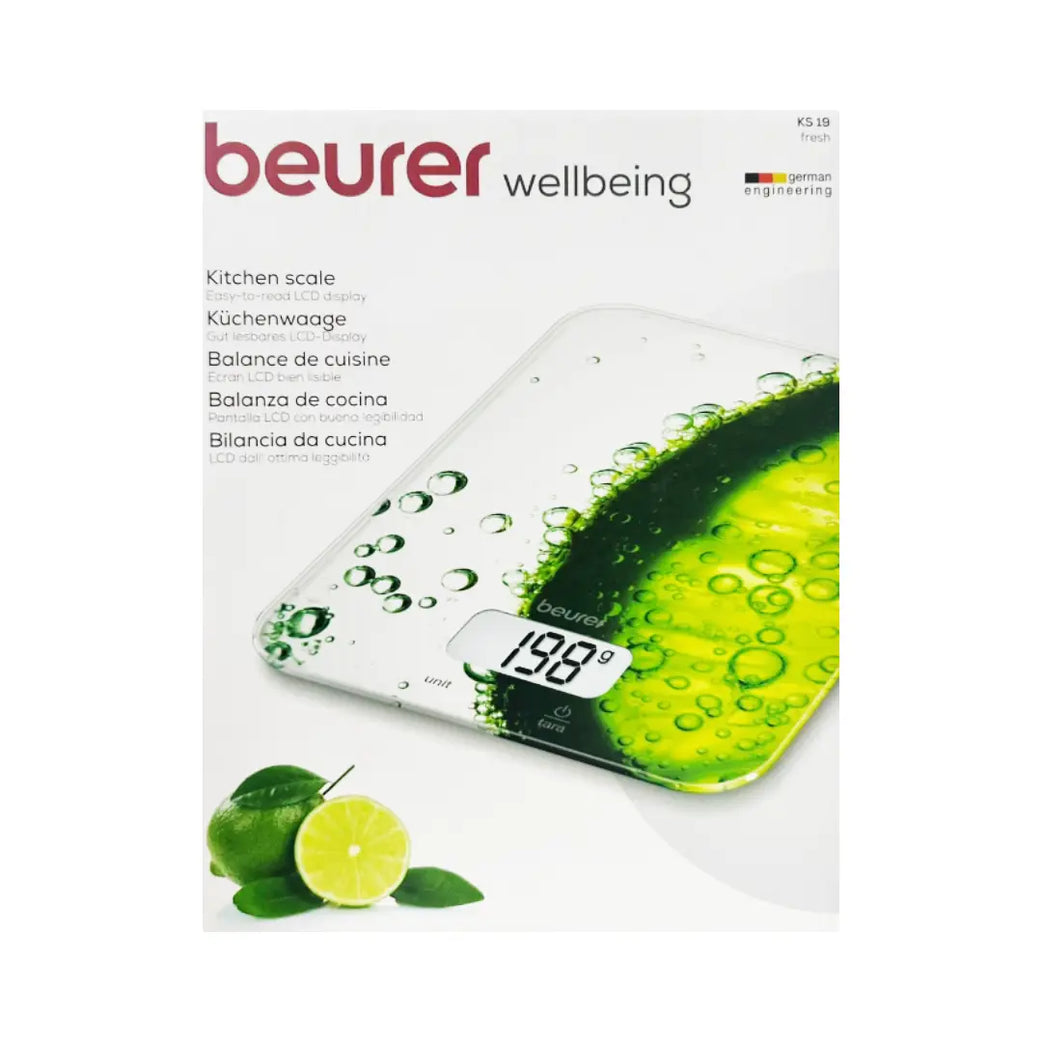 Beurer Kitchen Scale KS 19 Fresh – Digital Glass Food Scale with Tare Function, 5kg Capacity