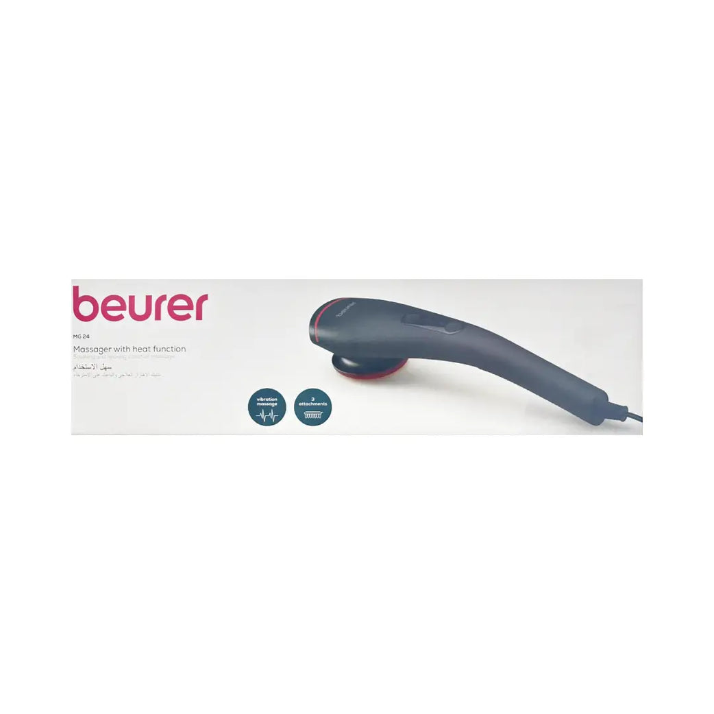 Beurer Massager with Heat Function MG 24 – Handheld Vibration Massager with 3 Massage Attachments