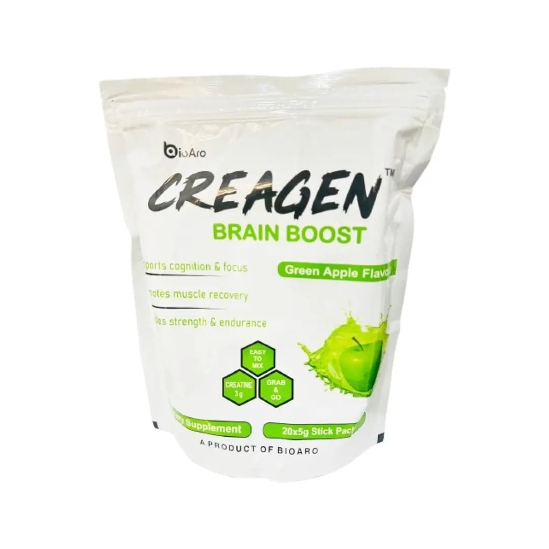 BioAro Creagen Brain Boost Green Apple Stick Packs 5g x 20s – Cognitive Support & Daily Wellness Supplement