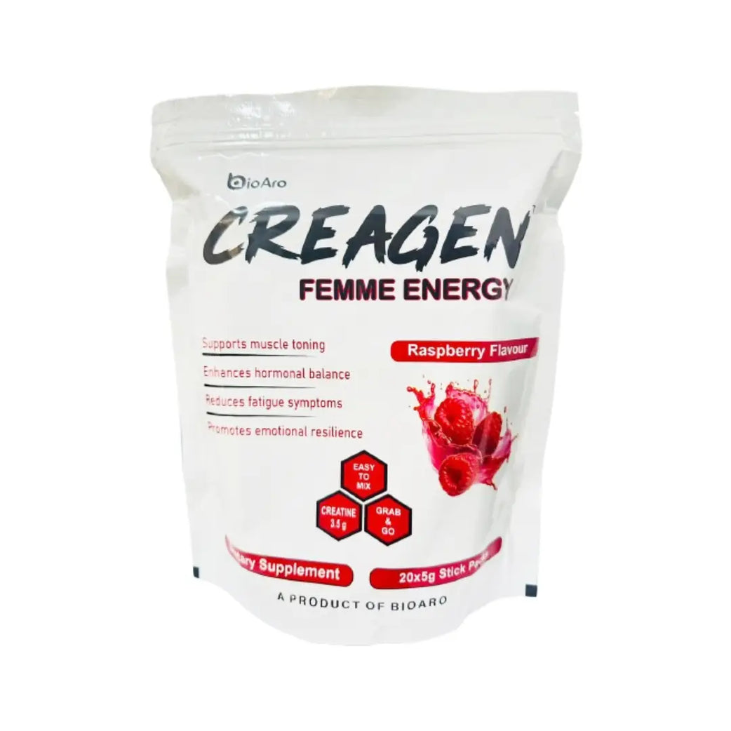 BioAro Creagen Femme Energy Raspberry Stick Packs 5g x 20s – Women’s Energy & Daily Wellness Supplement