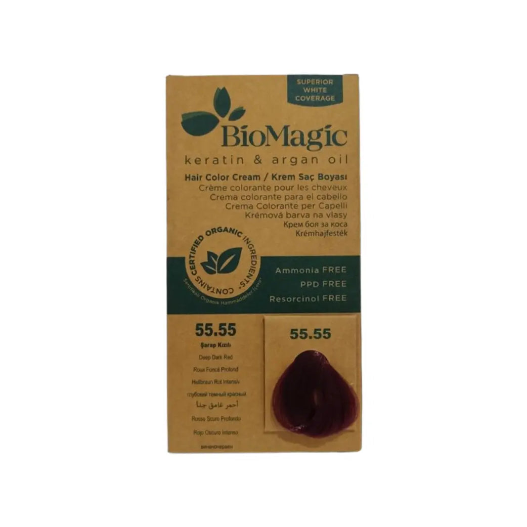 BioMagic Hair Color Deep Dark Red 55.55 hair dye box packaging