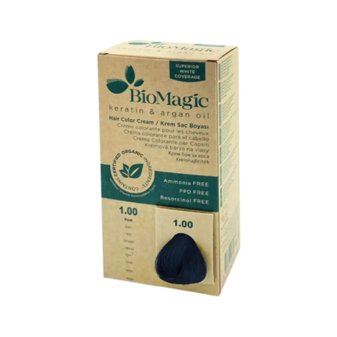 BioMagic Hair Color Black 1.00 - Permanent Hair Dye for Intense Black Color & Grey Coverage