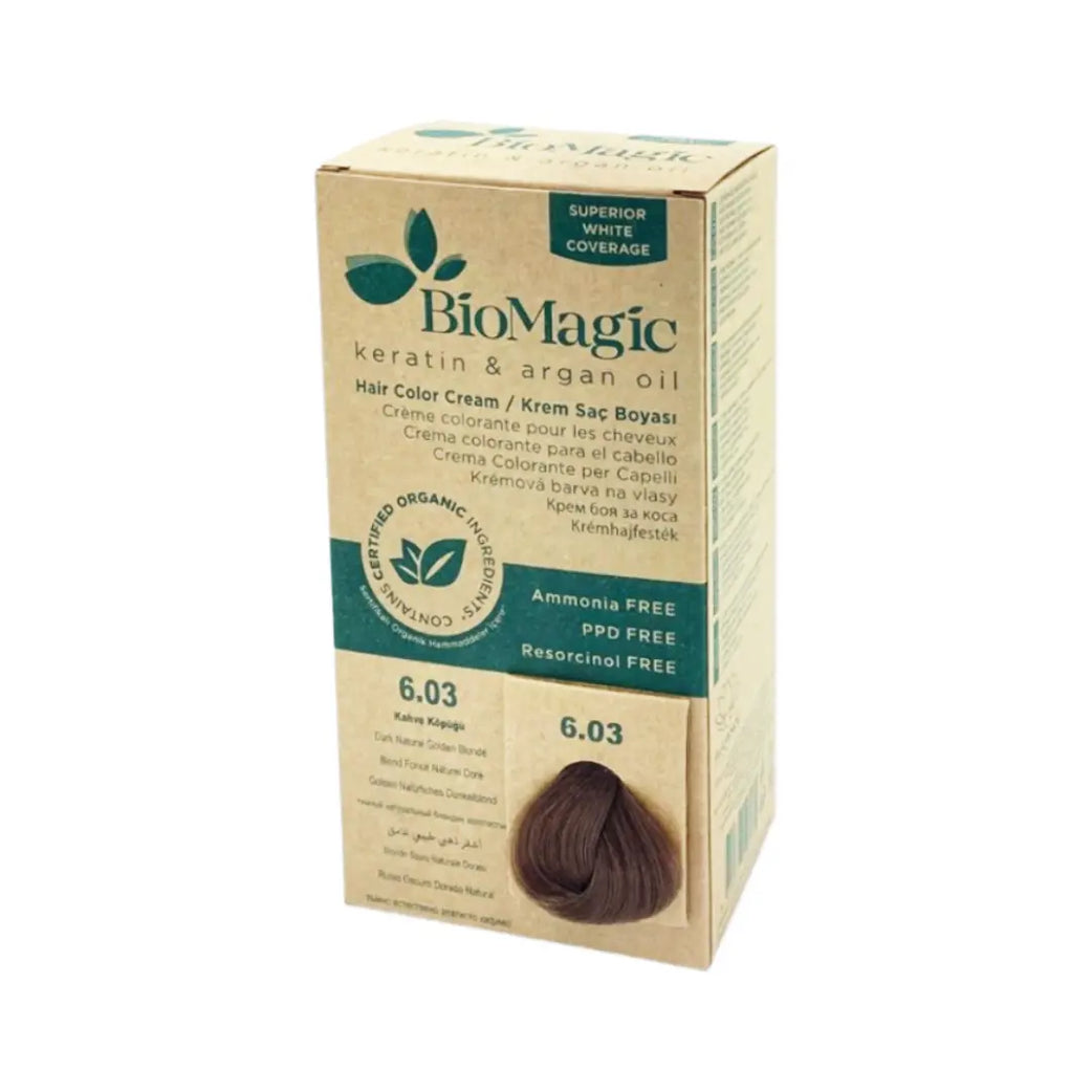 BioMagic Hair Color Dark Natural Golden Blonde 6.03 - Permanent Hair Dye with Grey Coverage