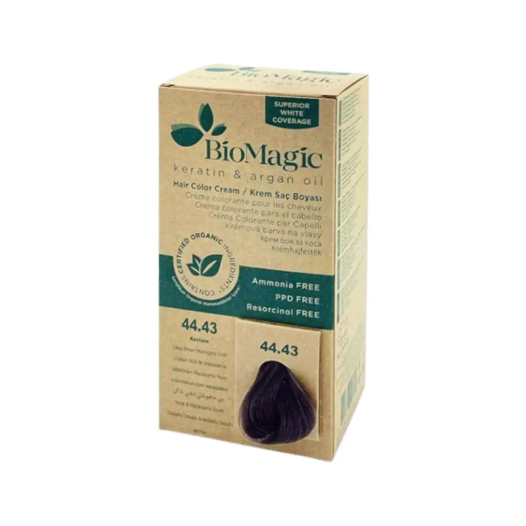 BioMagic Hair Color Deep Brown Mahogany Gold 44.43 - Permanent Hair Dye with Grey Coverage
