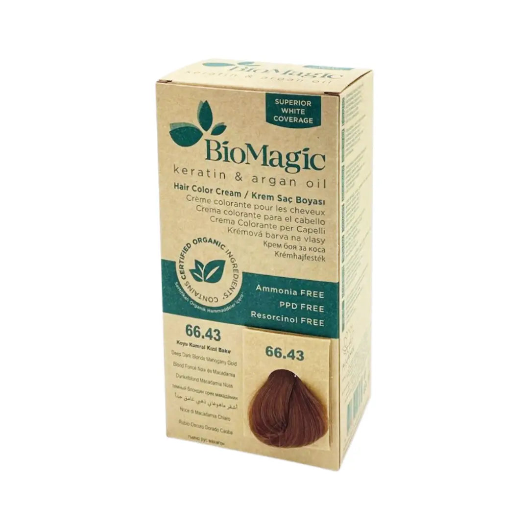 BioMagic Hair Color Deep Dark Blonde Mahogany Gold 6.43 - Permanent Hair Dye with Grey Coverage