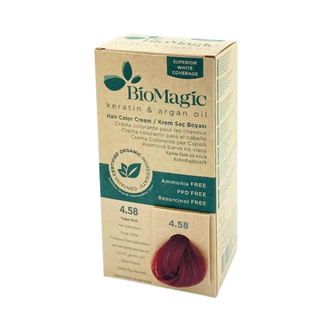 BioMagic Hair Color Red Violet Auburn 4.58 - Permanent Hair Dye with Grey Coverage