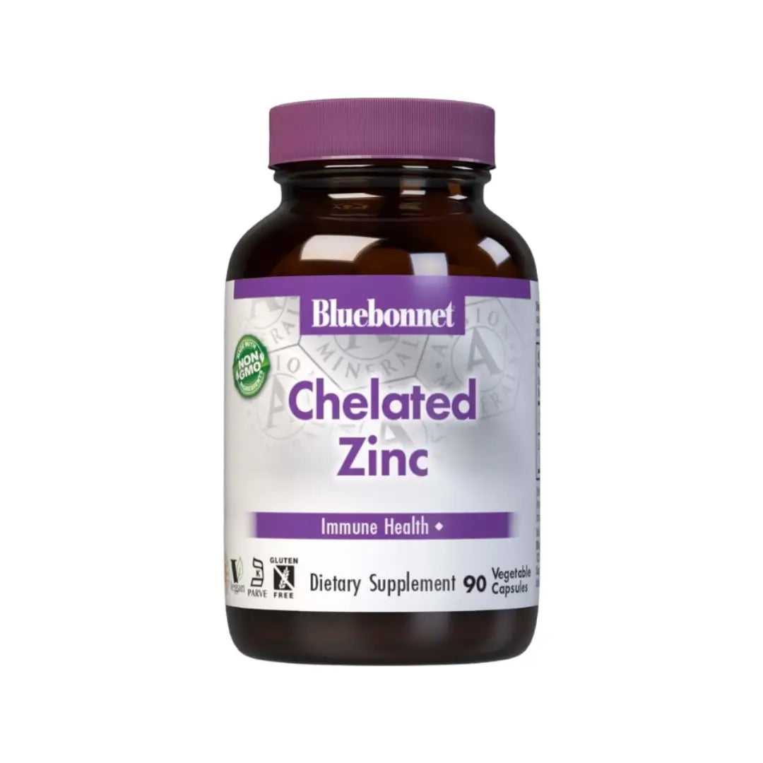 BlueBonnet Chelated Zinc 30mg Veg Capsules 90s – Zinc Bisglycinate Mineral Supplement