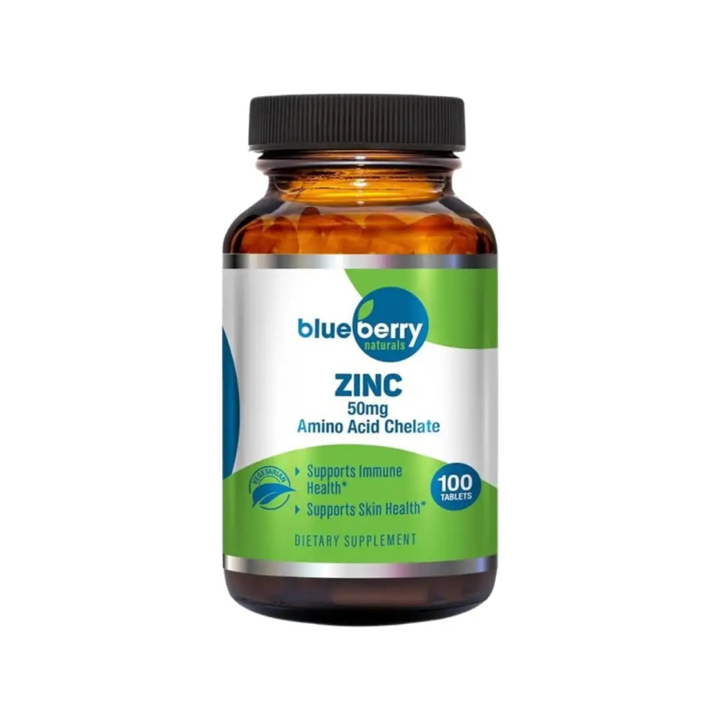 Blueberry Chelated Zinc 50mg Tablets 100s - High Strength Zinc Supplement for Immune Support