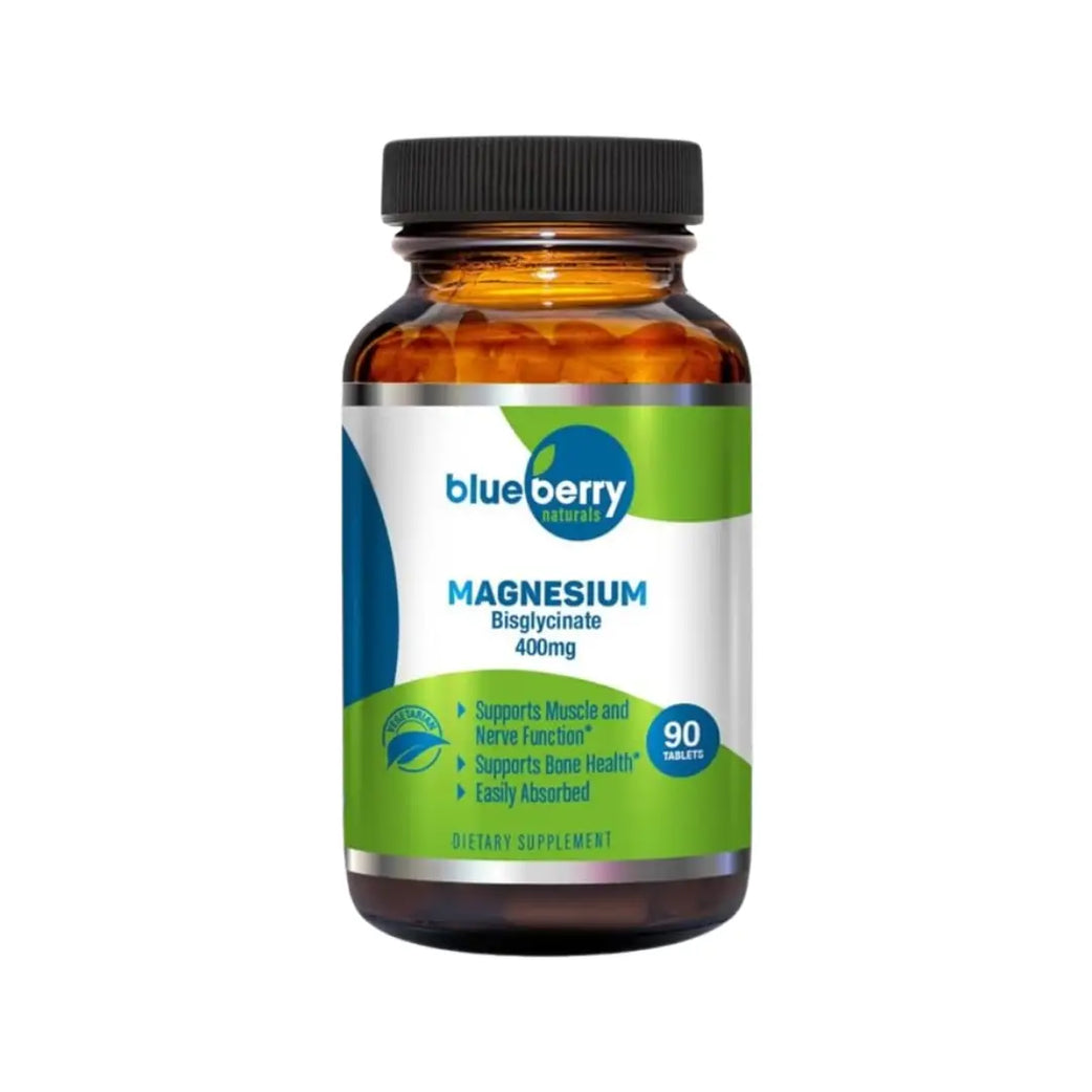 Blueberry Magnesium Bisglycinate 400mg Tablets 90s – High Absorption Magnesium Supplement for Muscle, Nerve & Bone Health