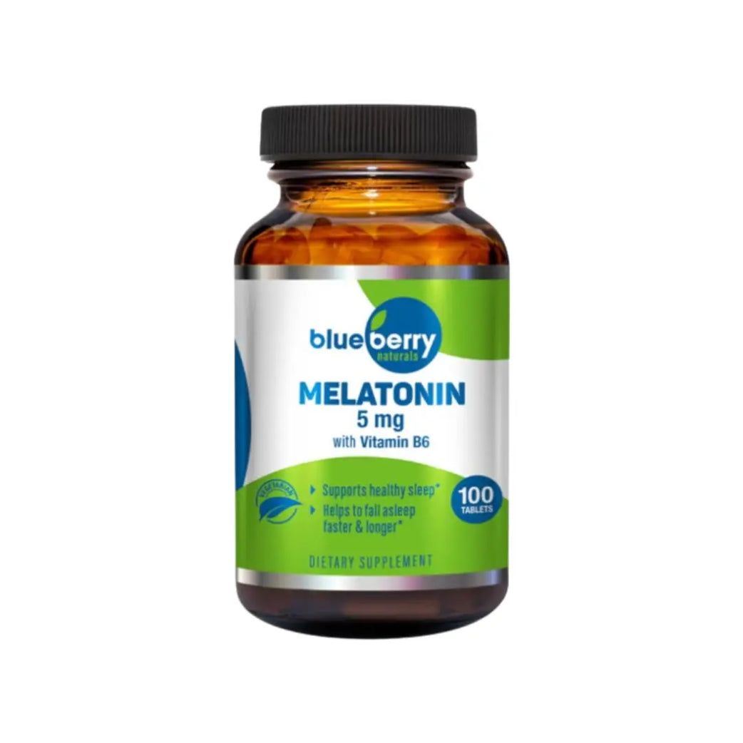 Blueberry Melatonin 5mg Tablets 100 Count – Melatonin Supplement to Support Restful Sleep & Healthy Sleep Cycle