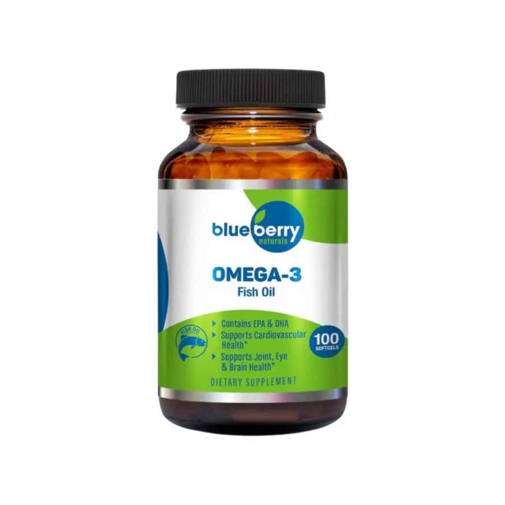Blueberry Omega 3 Fish Oil Softgels 100s - High Strength EPA & DHA Supplement for Heart & Brain Health