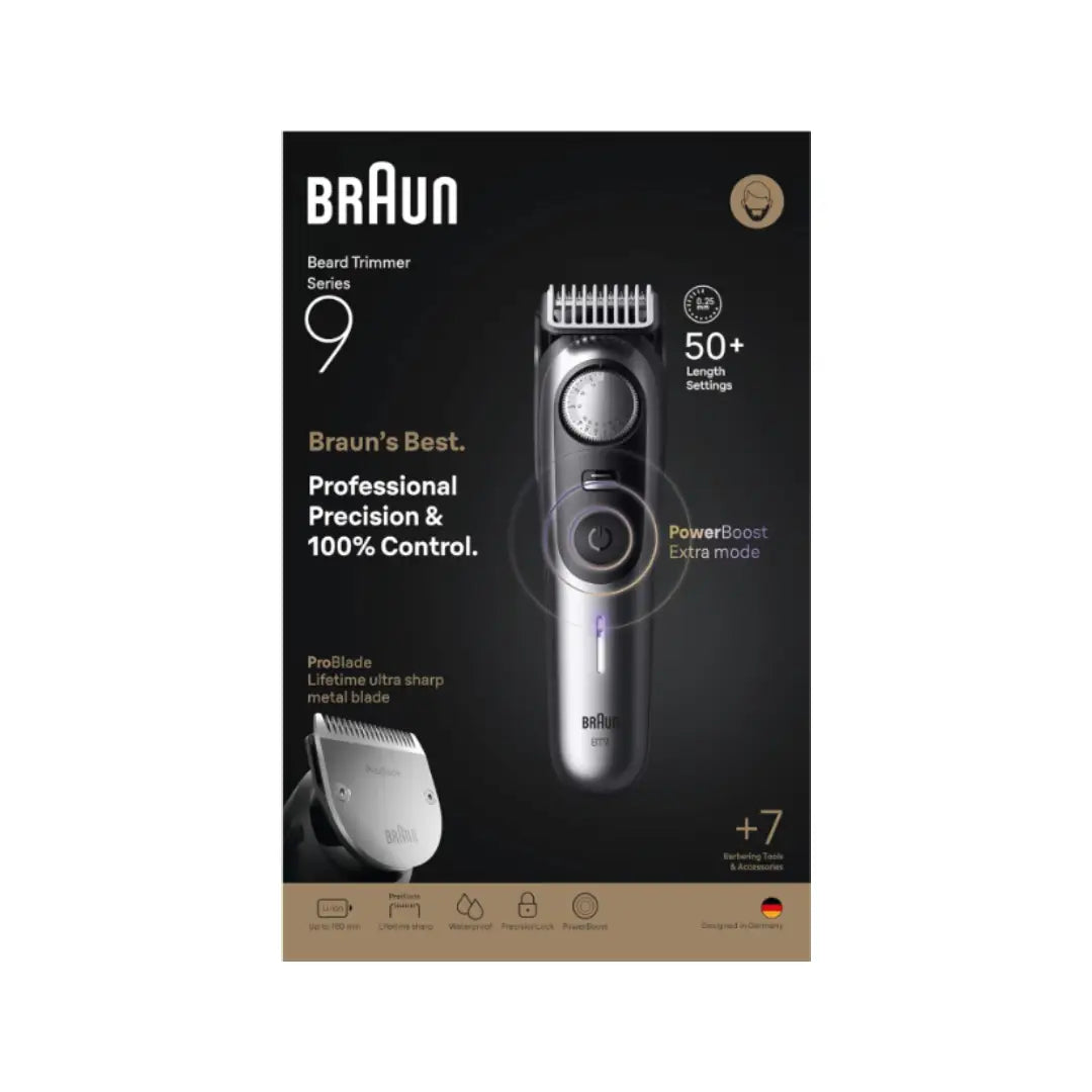 Braun Beard Trimmer Series 9 BT9520 – Premium Precision Grooming Trimmer with 52 Length Settings