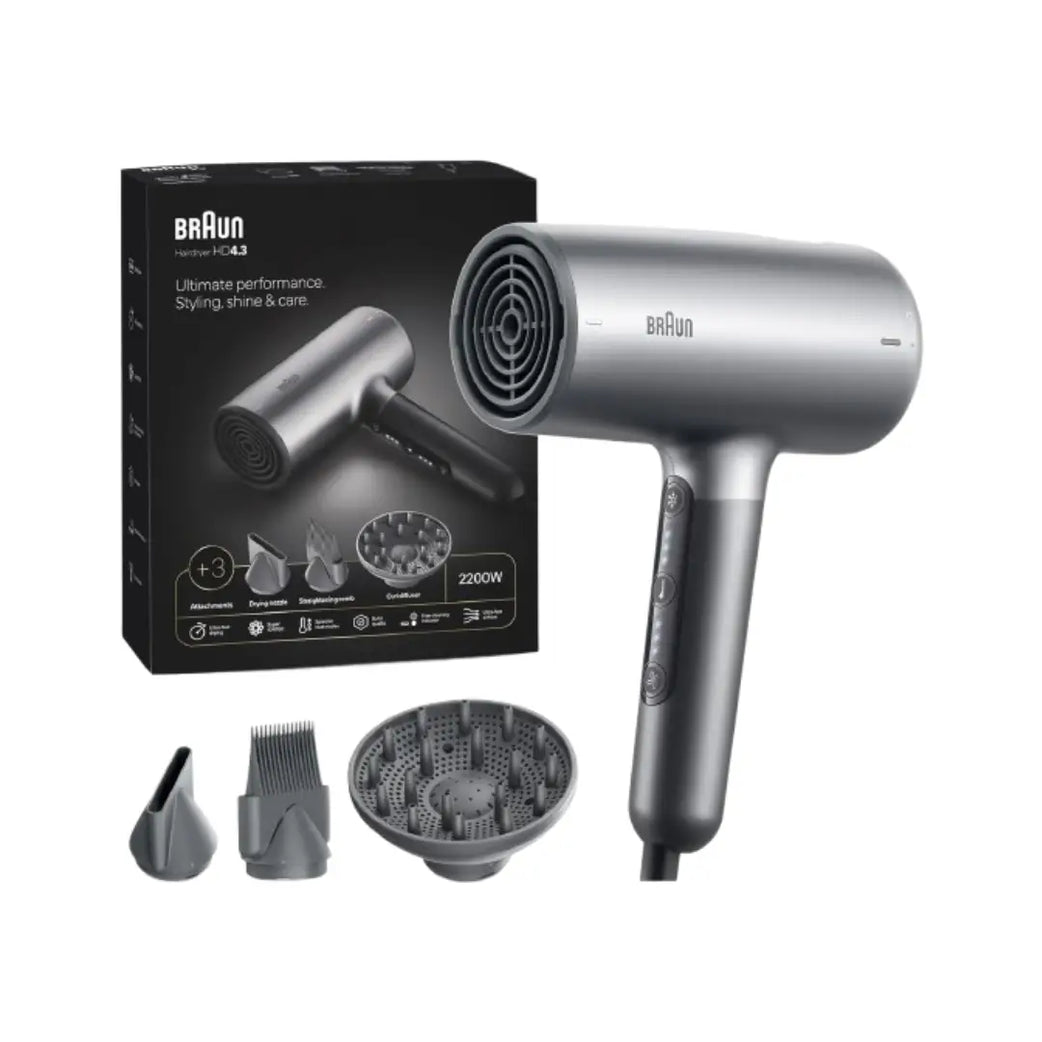 Braun Hair Dryer HD 4.3 – 2200W Ionic Hair Dryer with Fast Drying & Multiple Heat Settings
