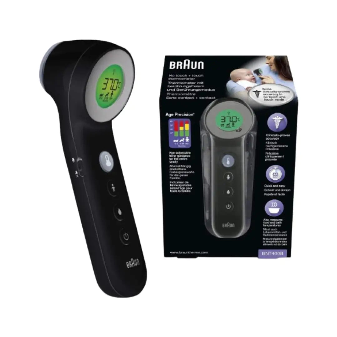 Braun No Touch Thermometer BNT400B – Dual Technology Digital Thermometer with Age Precision & Backlit Display
