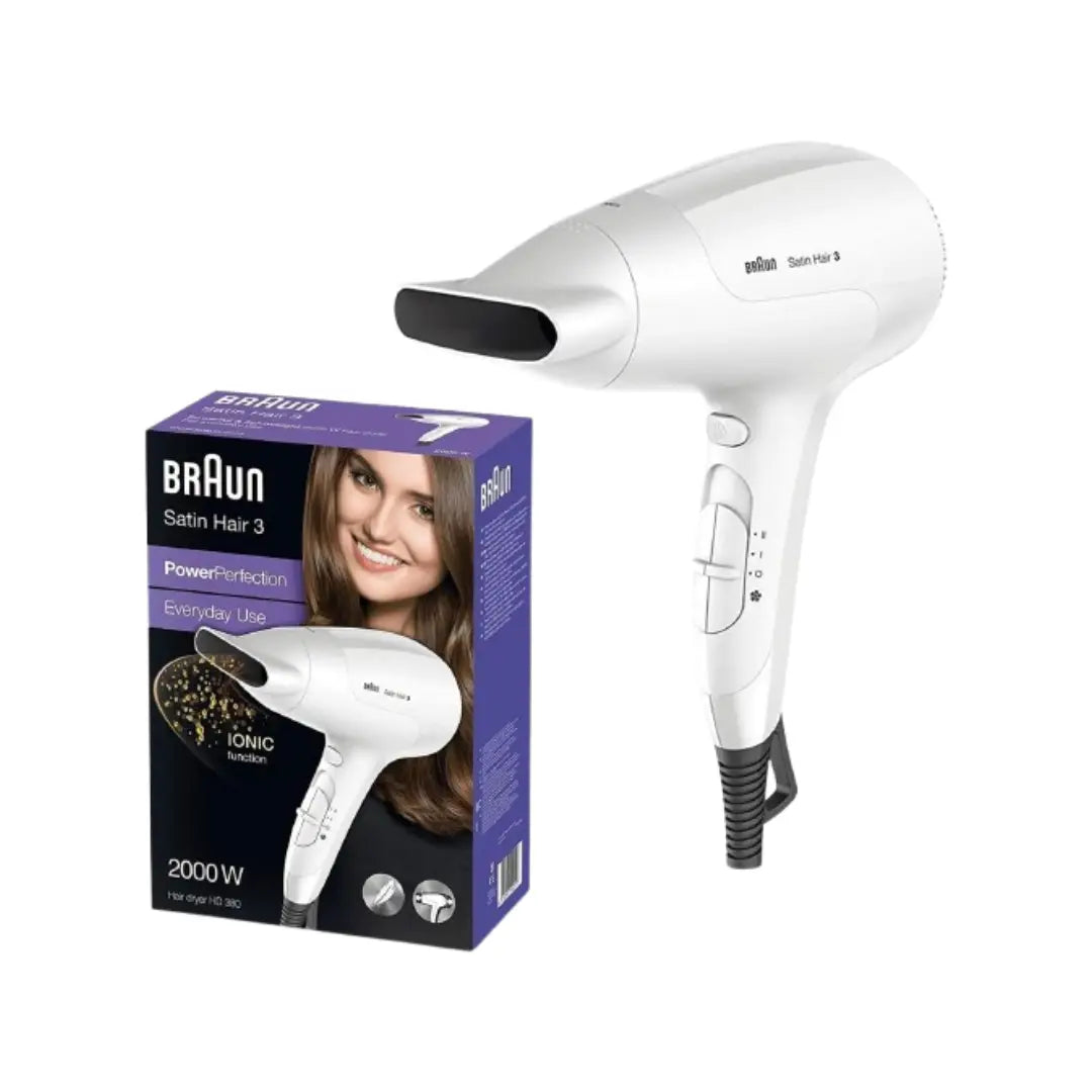 Braun Satin Hair 3 Hair Dryer HD380 – 2000W Ionic Hair Dryer for Smooth & Efficient Styling