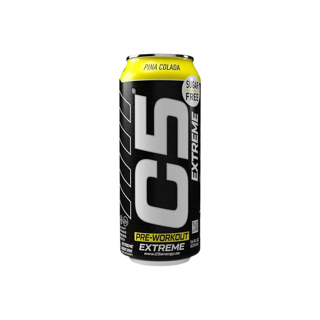 C5 Pre-Workout Extreme Pina Colada 473ml zero-sugar ready-to-drink pre-workout beverage.