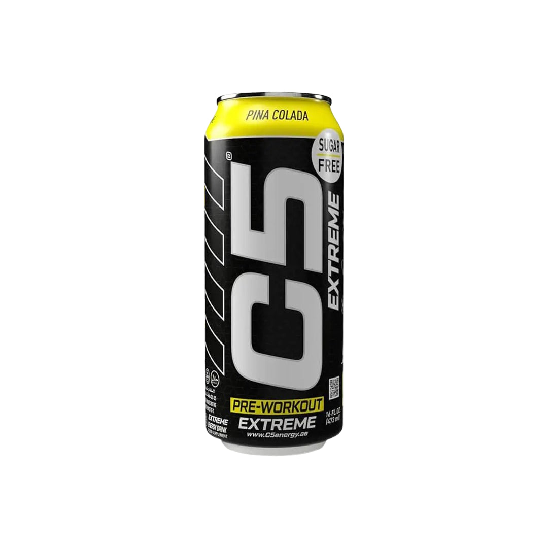 C5 Pre-Workout Extreme Pina Colada 473ml zero-sugar ready-to-drink pre-workout beverage.
