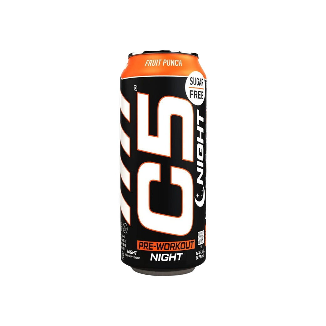 C5 Night Pre-Workout Fruit Punch 473ml zero-caffeine ready-to-drink pre-workout supplement.