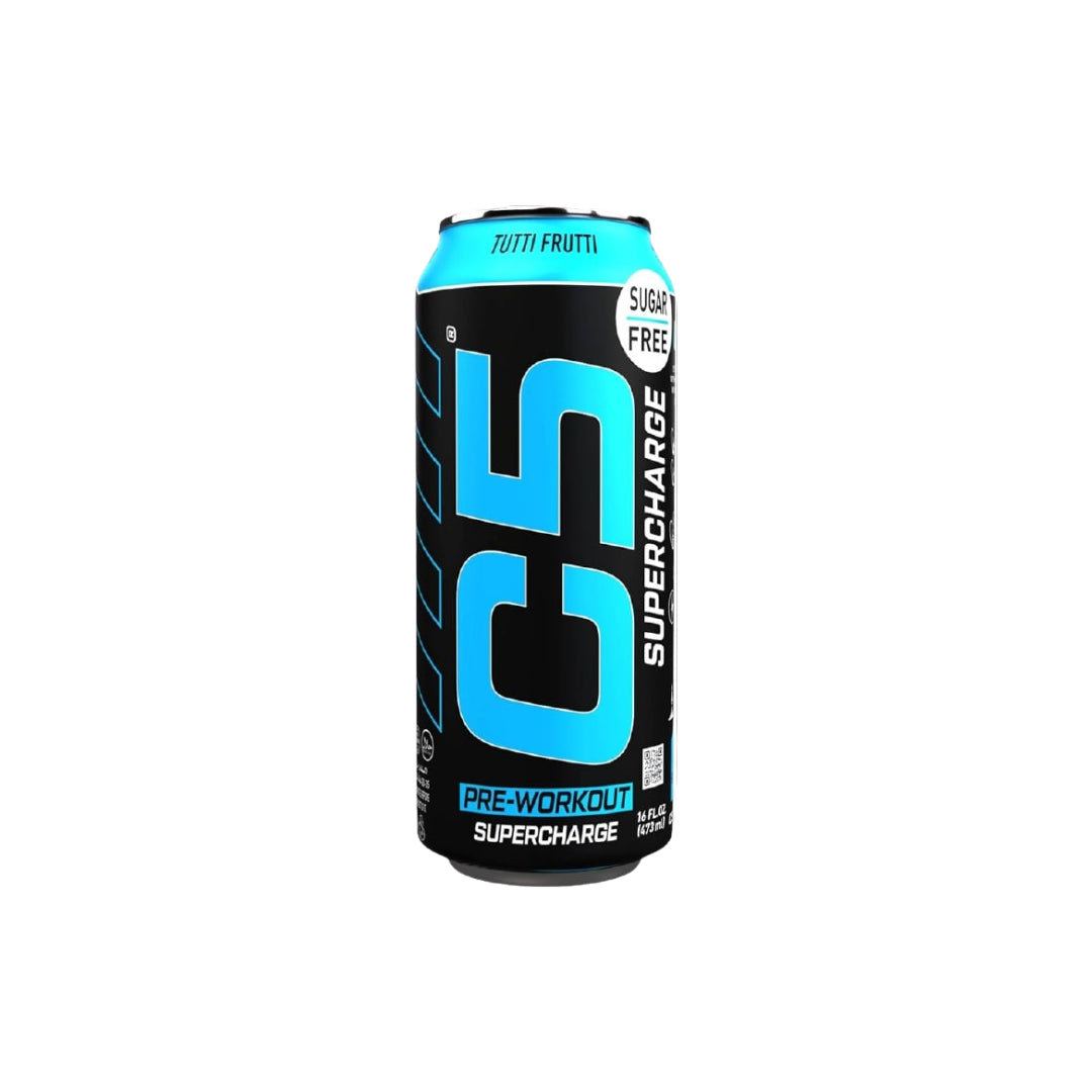 C5 Pre-Workout Supercharged Drink Tutti Fruity 473ml ready-to-drink pre-workout beverage with caffeine and beta-alanine.