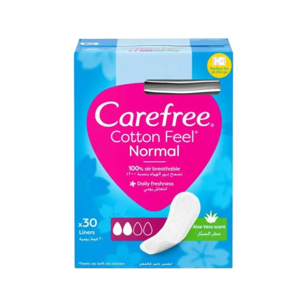Carefree Cotton Feel Normal Panty Liners 30s | Aloe Vera Scent Daily Freshness & Comfort Liners