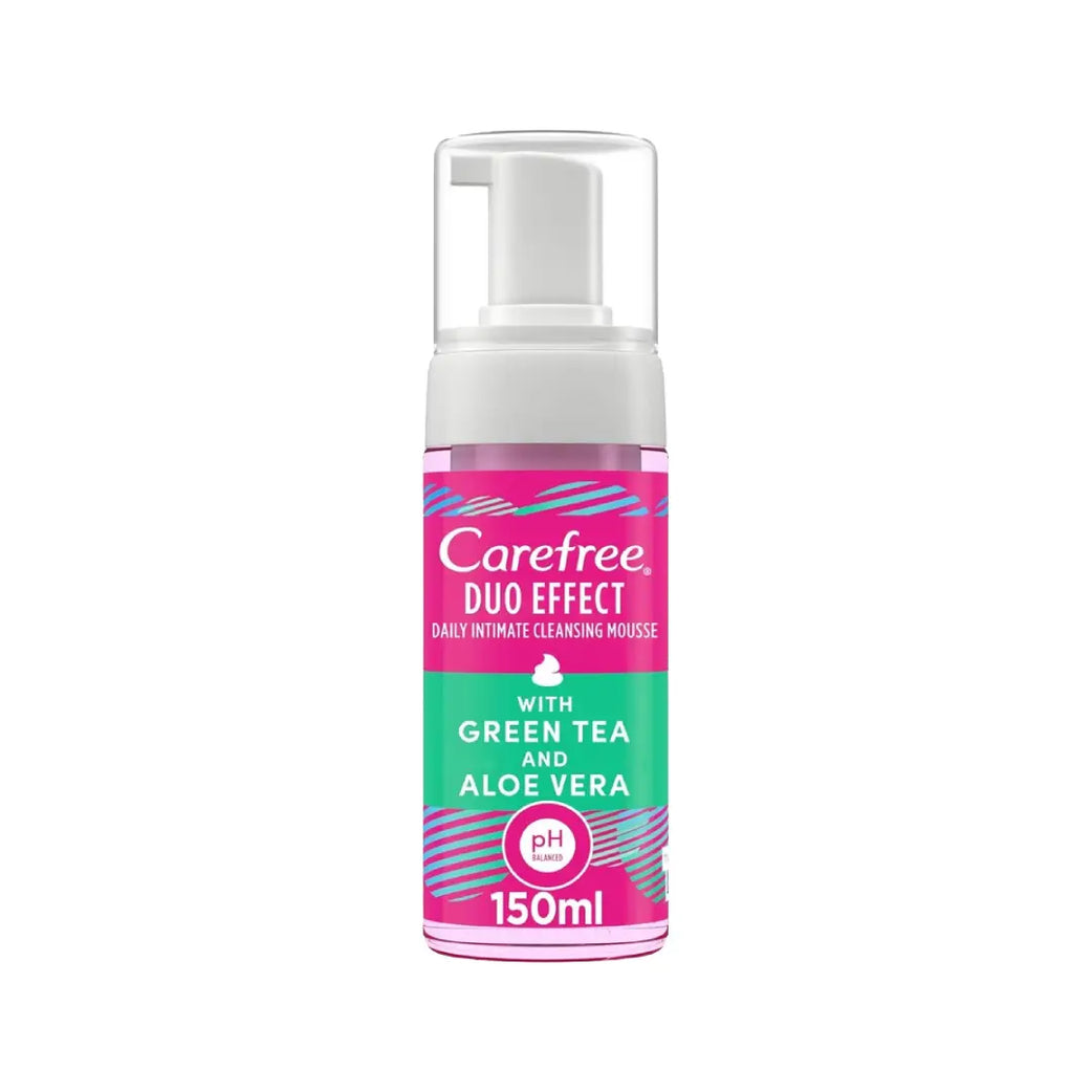 Carefree DUO Effect Intimate Cleansing Mousse Green Tea & Aloe Vera 150ml – Gentle Daily Feminine Cleanser