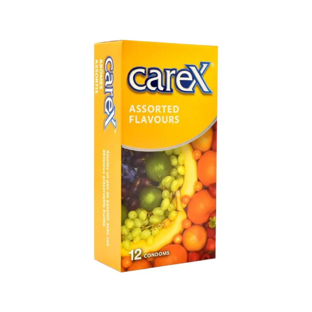 Carex Assorted Flavour Condoms 12 Pack – Flavoured Latex Condoms Variety Pack for Enhanced Intimacy