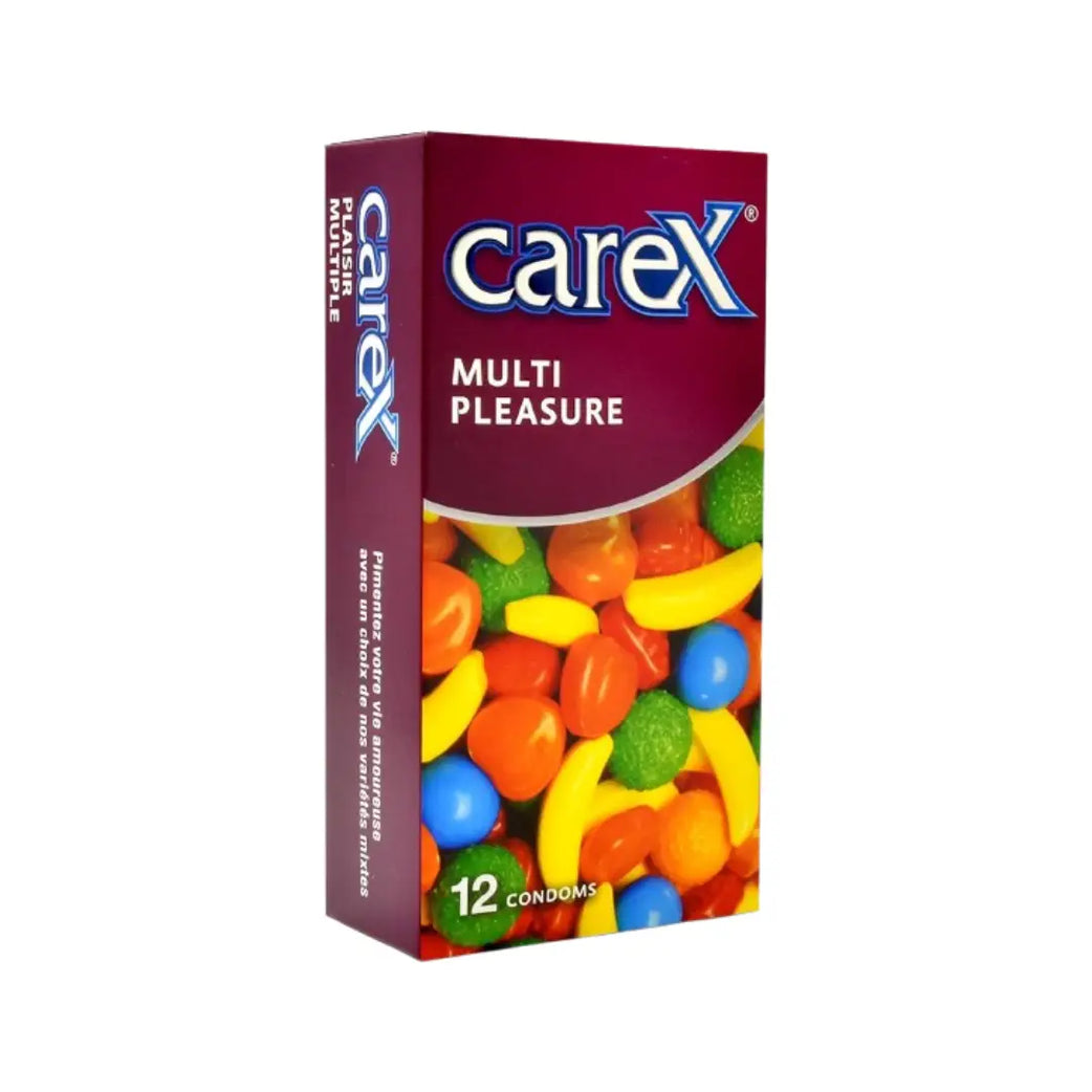 Carex Multi Pleasure Condoms 12 Pack – Mixed Textured Natural Latex Condoms for Enhanced Sensation & Reliable Protection